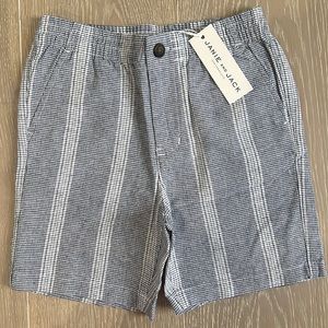 Janie and Jack size 6 boys plaid linen-cotton pull on shirt in navy/white NWT